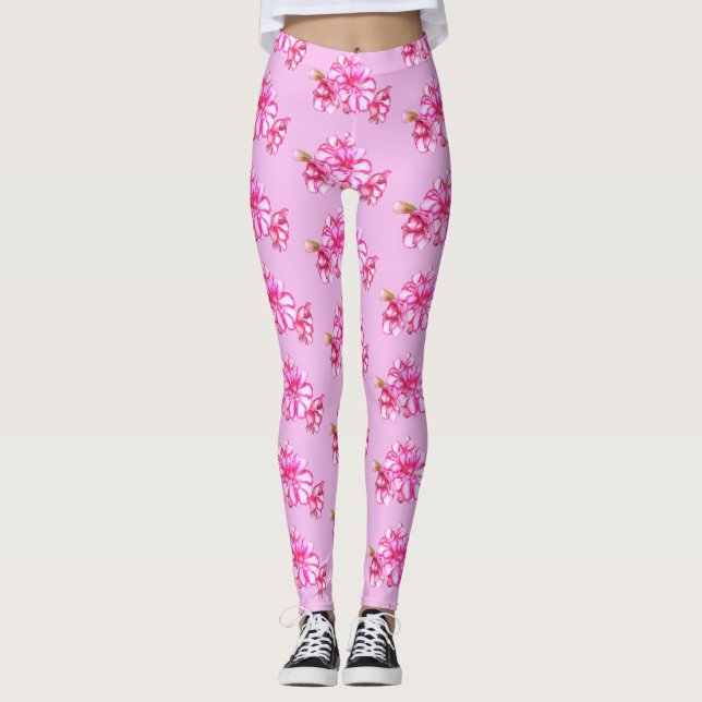 Leggings - Gérânio estriado a rosa (Frente)