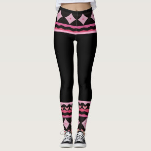 Leggings Gráficas Pretas e Rosas Ousadas