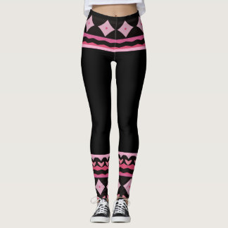 Leggings Gráficas Pretas e Rosas Ousadas