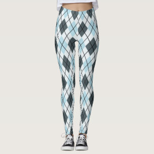 Leggings Impressão de Argyle Azul e Cinza