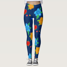 Leggings Impressão de Arte Floral Azul