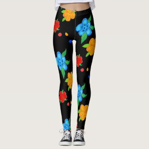 Leggings Impressão de Arte Floral Negra