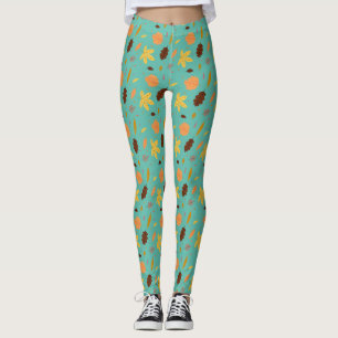 Leggings Impressão de Folha Azul Claro - Suave, Na