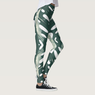 Leggings Impressão de Folha Verde Funky Pale