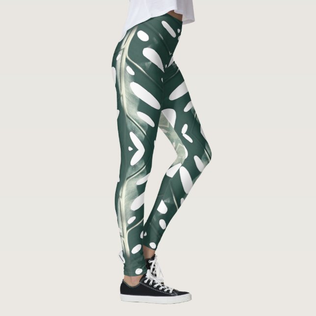 Leggings Impressão de Folha Verde Funky Pale (Direita)