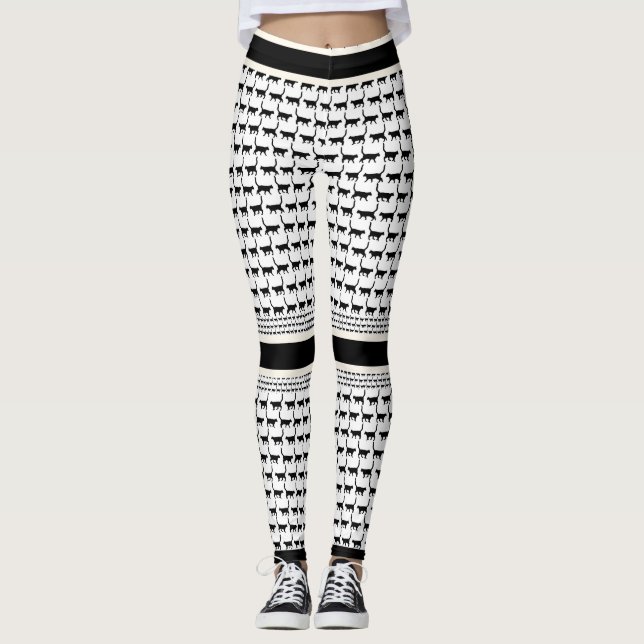 Leggings Impressão de Gato Branco e Preto (Frente)