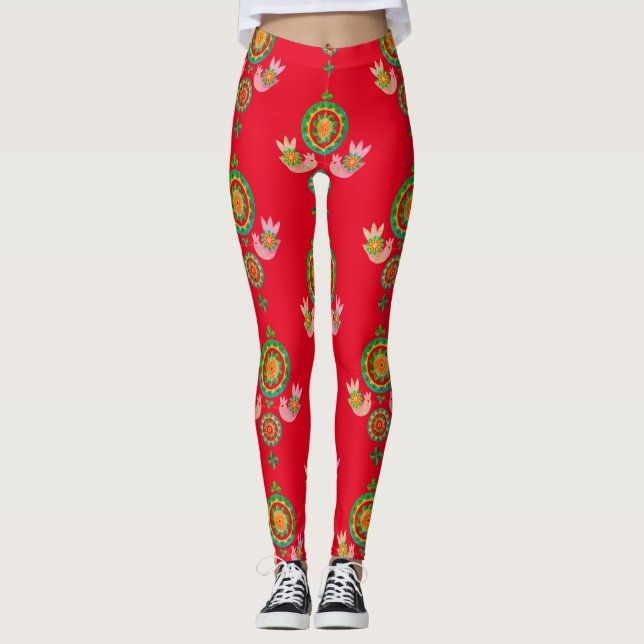 Leggings IMPRESSAS DE ARTE FOLK DE NATAL (Frente)