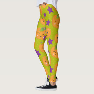 Leggings Kawaii Abóbora & Estrelas Roxas