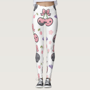 Leggings Kawaii Cereja Crânio Halloween Rosa