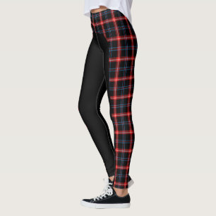 Leggings laterais do Tartan Azul Escuro/Vermelho