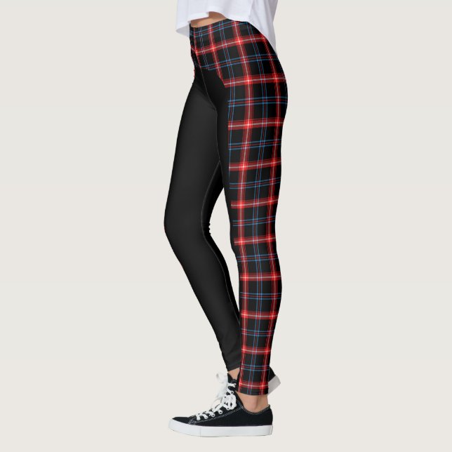 Leggings laterais do Tartan Azul Escuro/Vermelho (Esquerda)