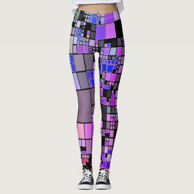 Leggings legal da arte geométrica azul-púrpura a p (Frente)