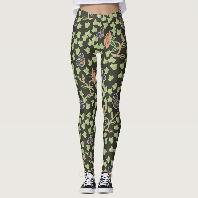 Leggings legal de Rosa de borboletas pretas (Frente)