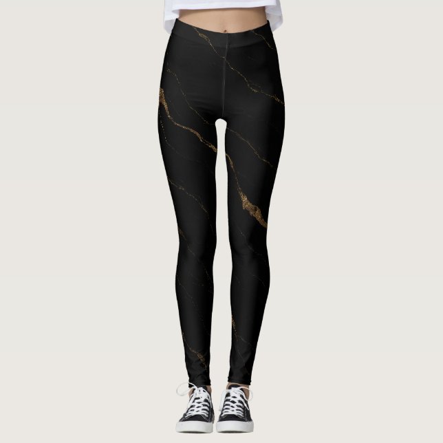 Leggings Liquid Marble Luxe – Luxo Preto e Dourado (Frente)