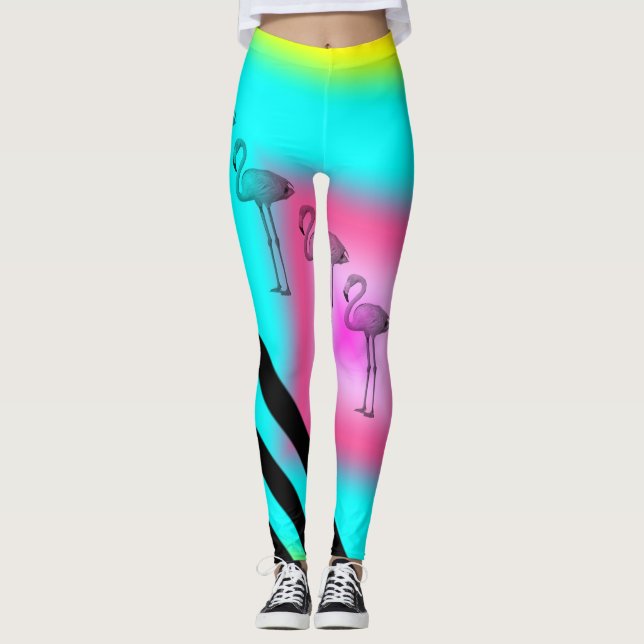 Leggings Listradas com Estampa de Flamingo (Frente)