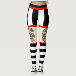 Leggings Listradas com Tatuagem de Caveira