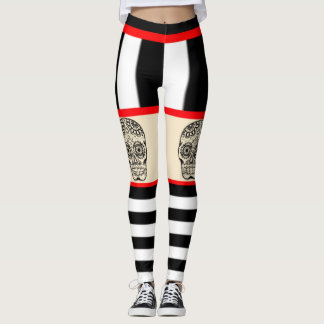 Leggings Listradas com Tatuagem de Caveira