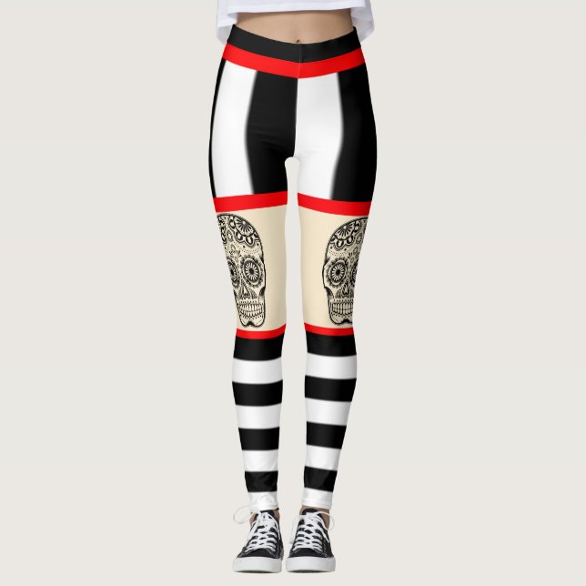 Leggings Listradas com Tatuagem de Caveira (Frente)