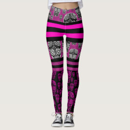 Leggings Listradas de Caveira Açúcar Rosa