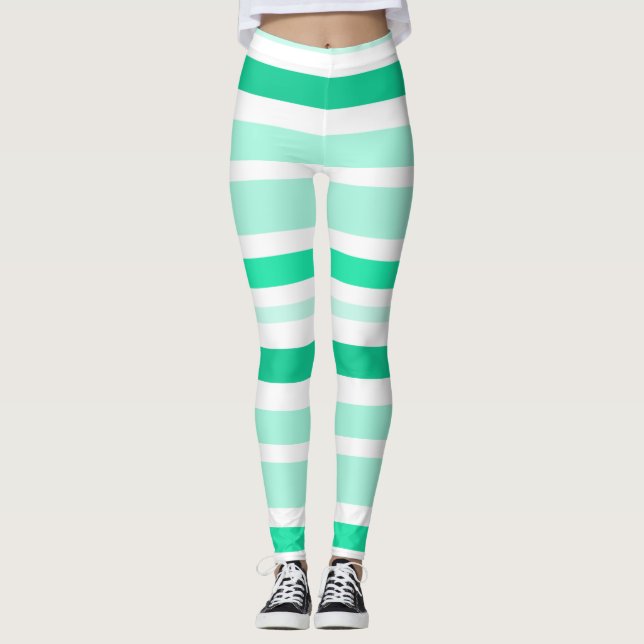 Leggings Listradas de Verde-Azul e Branco (Frente)