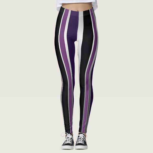 Leggings Listradas Roxas e Pretas (Frente)