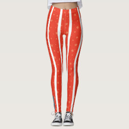 Leggings Listradas Vermelhas e Brancas com Estrela