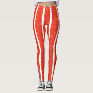 Leggings Listradas Vermelhas e Brancas com Estrela