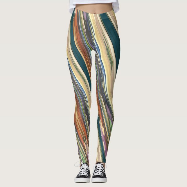Leggings Listras Irregulares Marfim Verde (Frente)
