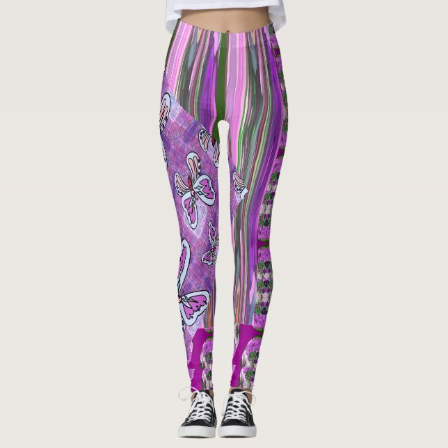 Leggings Listras Irregulares Rosa Verde (Frente)