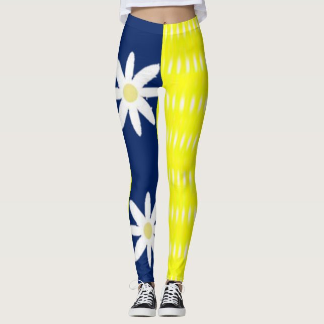Leggings Longos Azul e Amarelo (Frente)