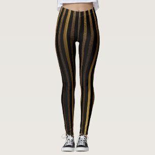 Leggings Luxuosas com Listras Pretas e Douradas