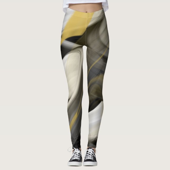 Leggings Malhação Abstrato Art Preto Branco Dourad (Frente)