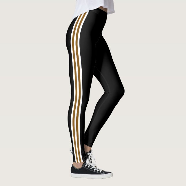 Leggings Marrom Branco com Faixa Lateral Preta You (Direita)