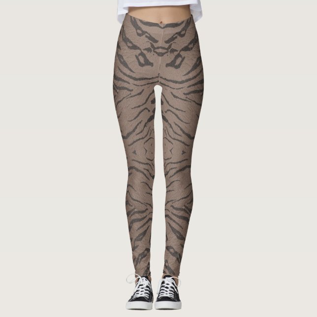 Leggings marrons sem costura com estampa de tigre (Frente)