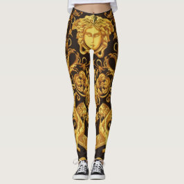 Leggings Medusa Dourada com Ornamentos Barrocos