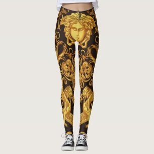 Leggings Medusa Dourada com Ornamentos Barrocos