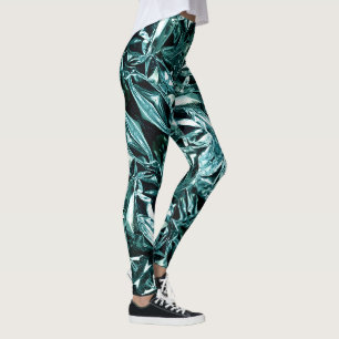 Leggings Metallic Abstract 101 Azul Teal Profundo