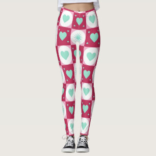 Leggings Mint Hearts & Retro Stars