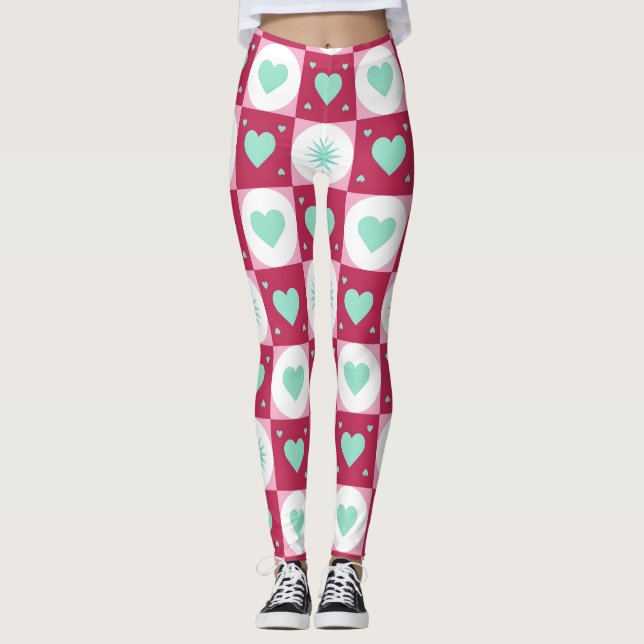 Leggings Mint Hearts & Retro Stars (Frente)