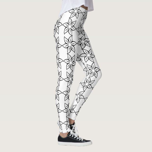 Leggings Modernas Preto e Branco com Padrão Floral (Direita)