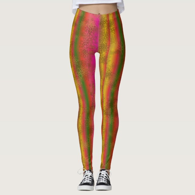 Leggings Multicolores com Estrelas Douradas Falsas (Frente)