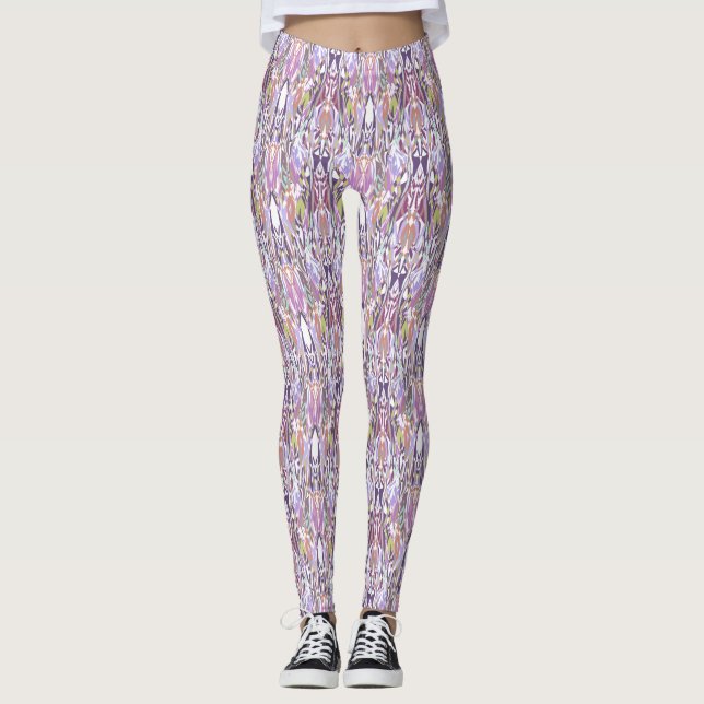 Leggings multicores roxas, de uso feminino (Frente)