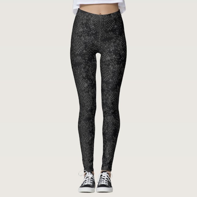 Leggings Negra Elegante Python Snakeskin (Frente)