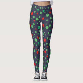Leggings Negras Dotadas de Polka Verde e Vermelha
