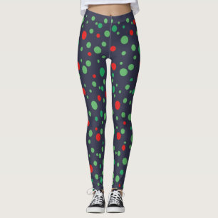 Leggings Negras Dotadas de Polka Verde e Vermelha
