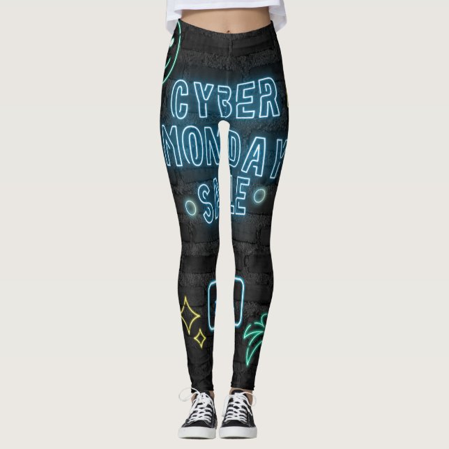 Leggings Neon Cyber Glow - Vibes Pretas e Azuis (Frente)