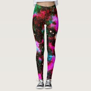 Leggings Neon Pink Green Galaxy Yoga