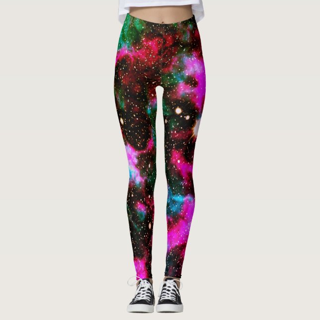 Leggings Neon Pink Green Galaxy Yoga (Frente)