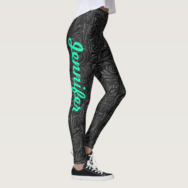 Leggings O SEU NOME Black Paisley Exercise Pants (Direita)