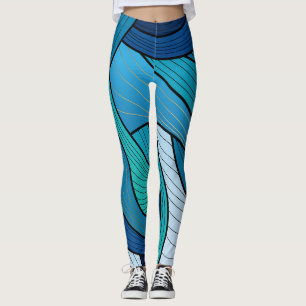 Leggings Onda Abstrata Turquesa Azul